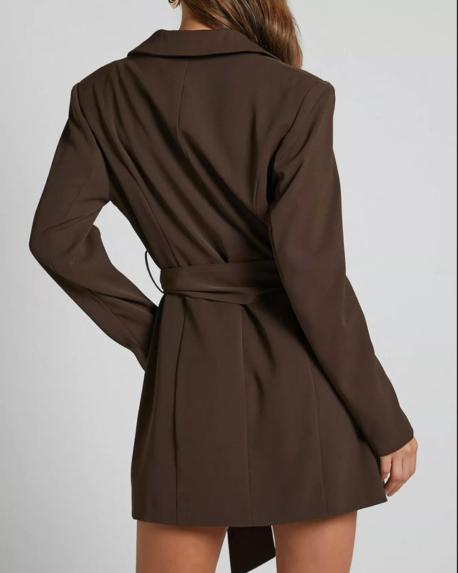 Lapel Collar Tie Waist Blazer