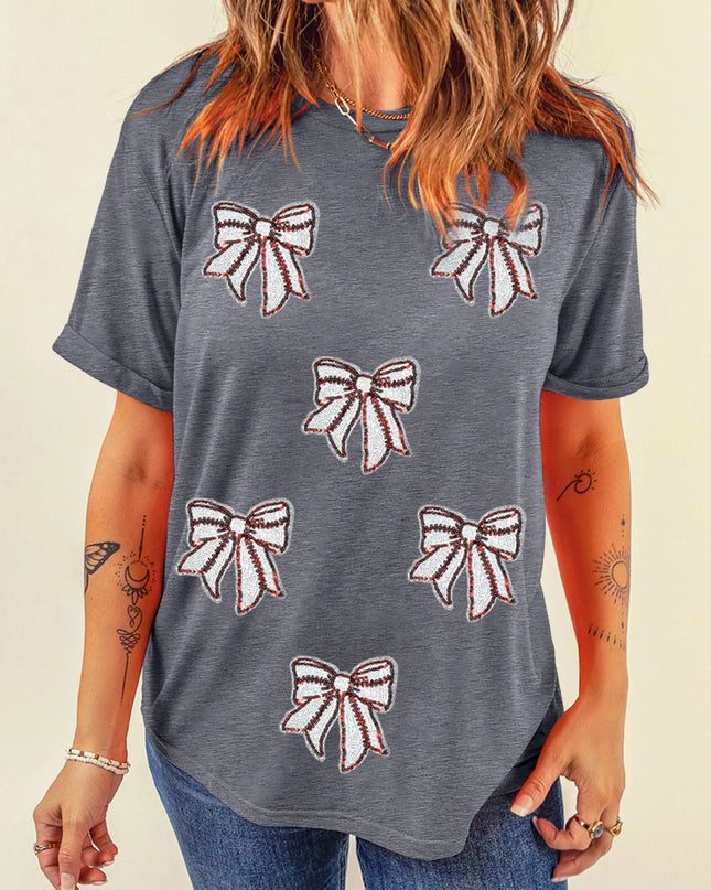 Sequin Bow Short Sleeve Tee