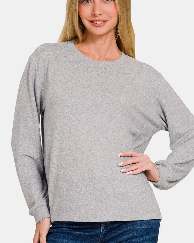 Zenana Hacci Round Neck Long Sleeve T-Shirt
