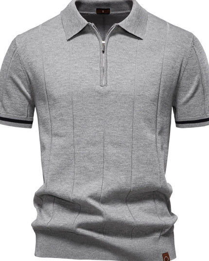 Men's Classic Zip-Neck Knitted Polo Shirt Gray