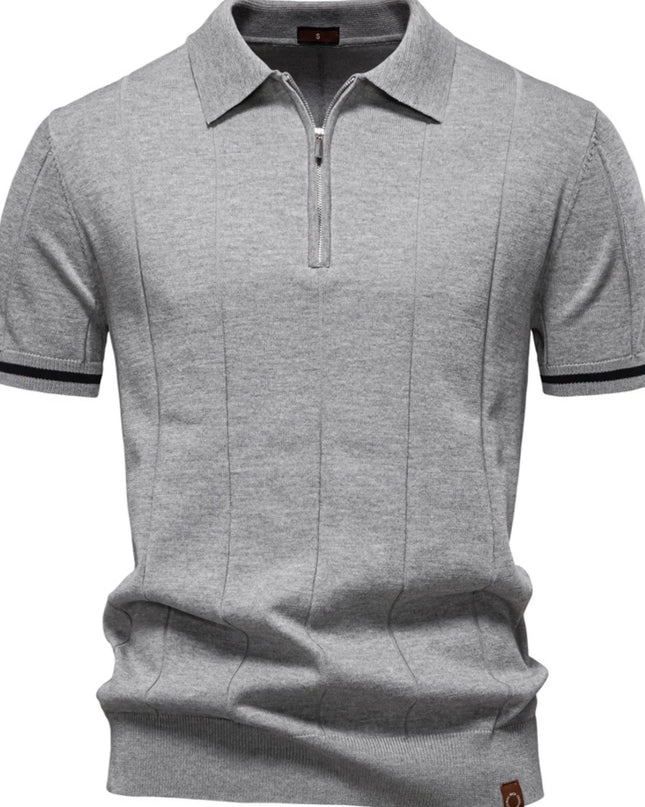 Men's Classic Zip-Neck Knitted Polo Shirt Gray