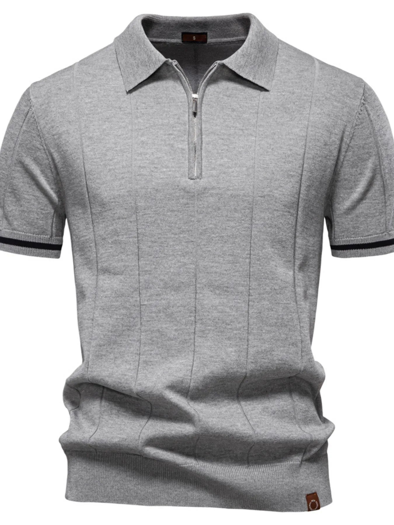 Men's Classic Zip-Neck Knitted Polo Shirt Gray