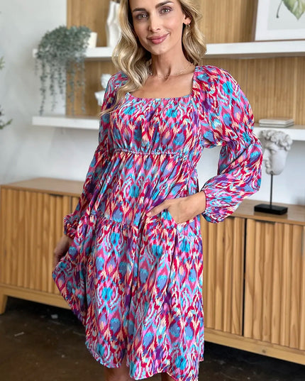 Double Take Full Size Printed Long Sleeve Dress