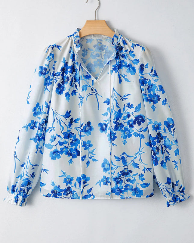 Floral Long Sleeve Tie Neck Blouse