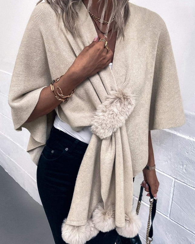 Surplice Neck Pom-Pom Trim Poncho