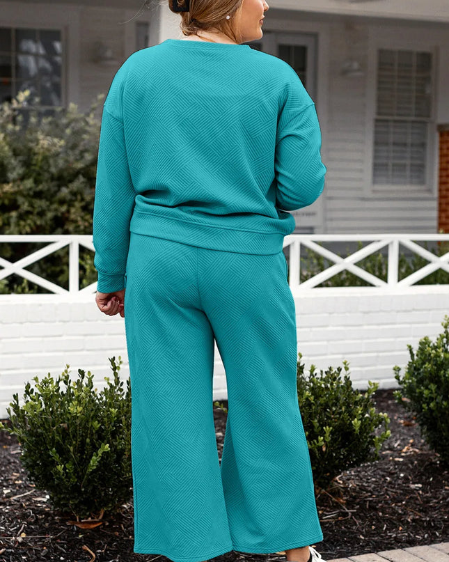 Double Take Full Size Textured Long Sleeve Top and Drawstring Pants Set