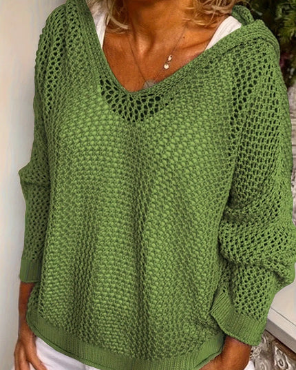 Openwork Long Sleeve Hooded Knit Cover Up Green