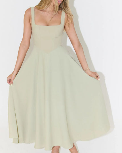 Square Neck Sleeveless Midi Dress Light Green