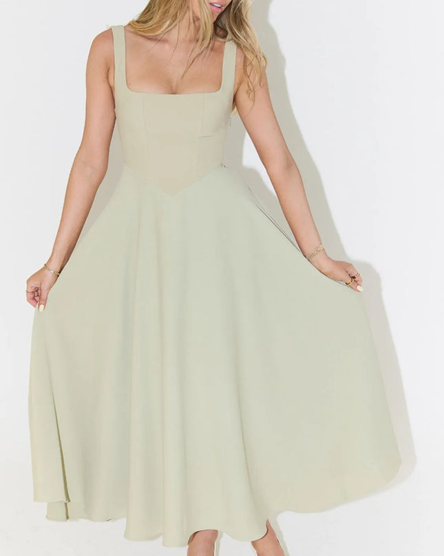 Square Neck Sleeveless Midi Dress Light Green