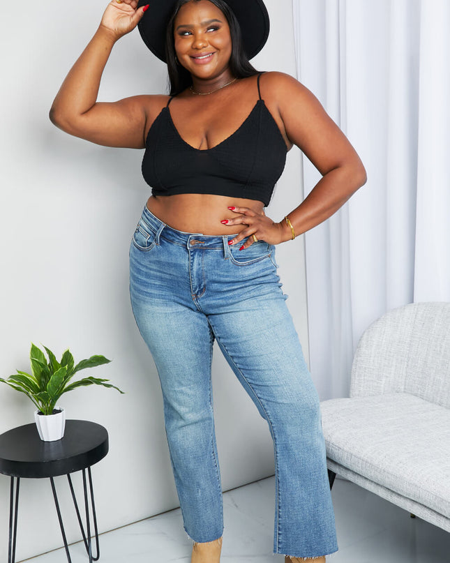 Zenana Full Size Textured Spaghetti Strap Bralette in Black