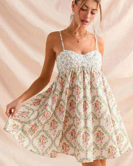 SO ME Mixed Floral Print Sleeveless Mini Dress