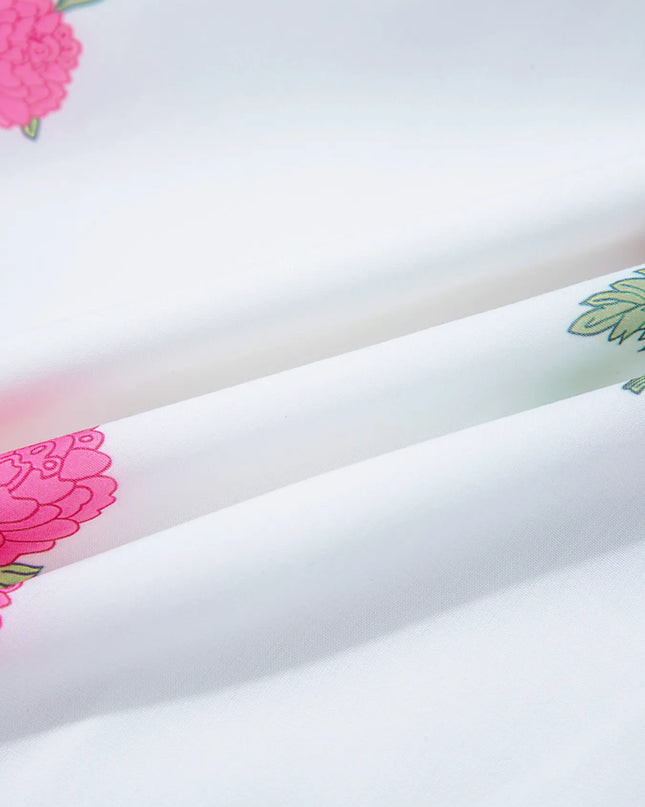 Floral Print Half Button Mandarin Neck 3/4 Sleeve Maxi Dress