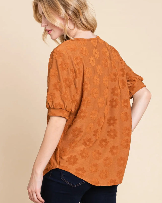BOMBOM Textured Floral Pattern Top