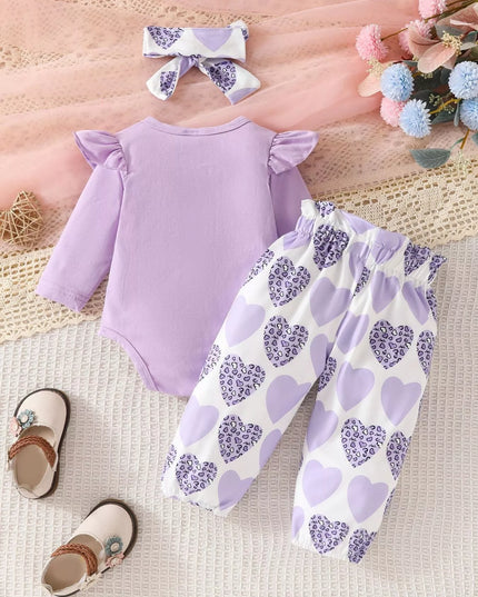 Children's Graphic Ruffled Top and Pants Set with Headband