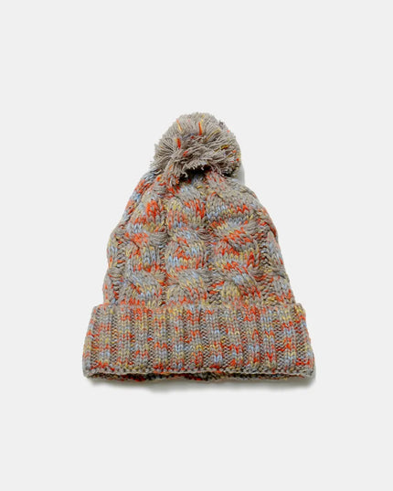 Contrast Cable-Knit Hat with Pompom Taupe One Size