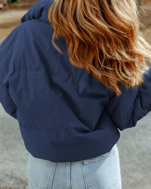 Zip Up Collared Neck Coat with Pockets