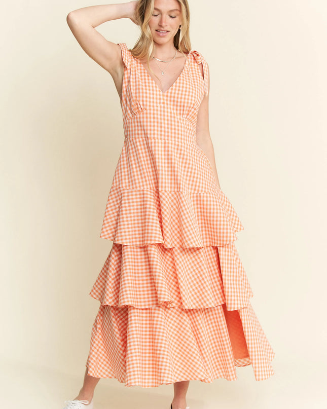 Jade By Jane Sleeveless Gingham Print Tiered Midi Dress