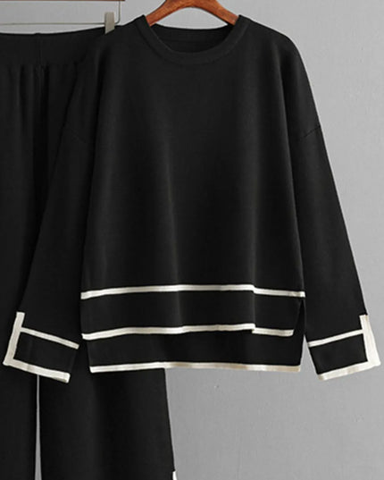 High-Low Round Neck Top and Pants Sweater Set
