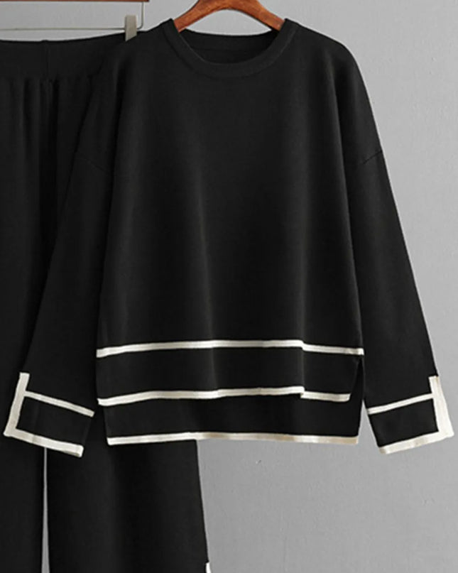 High-Low Round Neck Top and Pants Sweater Set