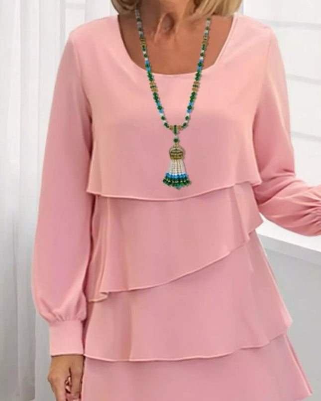 Full Size Layered Long Sleeve Mini Dress Plus Size