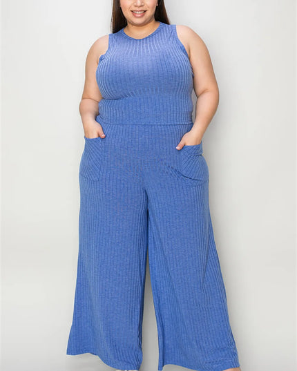 Basic Bae Full Size Ribbed Tank and Wide Leg Pants Set