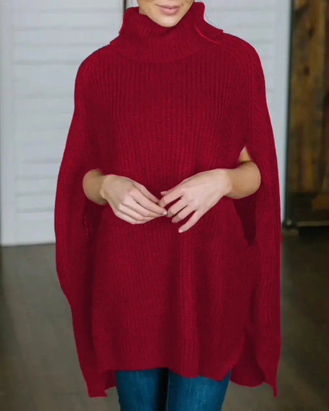 Turtleneck Slit Sweater Rust One Size