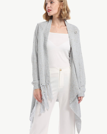 Angel Wings One-Button Tassel Tie Asymmetrical Hem Cardigan