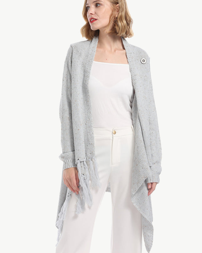 Angel Wings One-Button Tassel Tie Asymmetrical Hem Cardigan