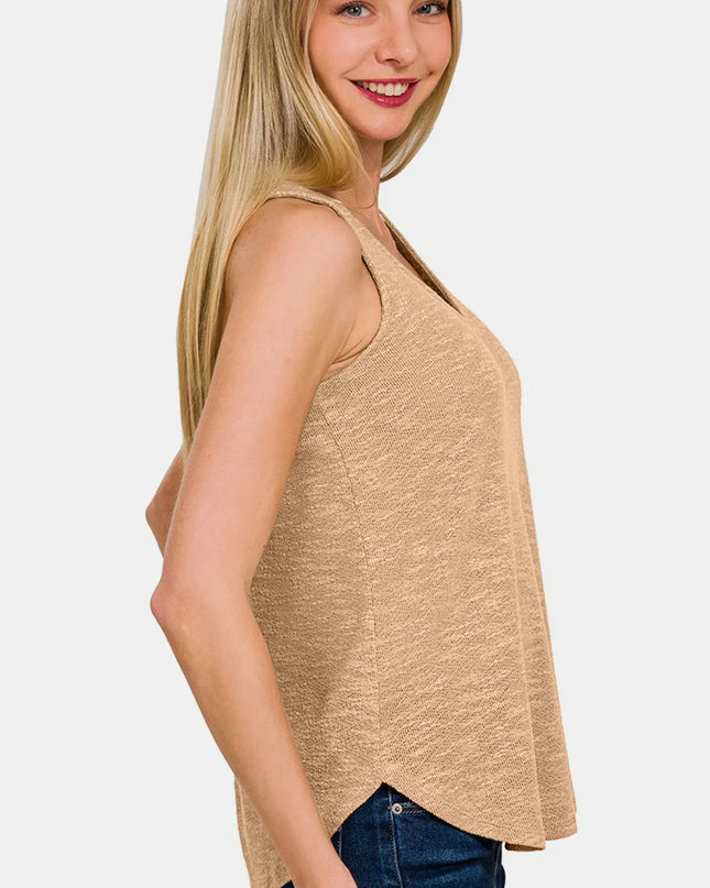 Zenana V-Neck Curved Hem Tank