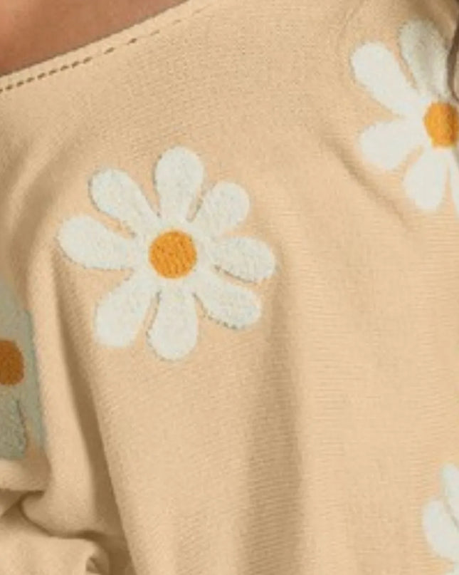 BiBi Flower Embroidery Loose Fit Knit Top