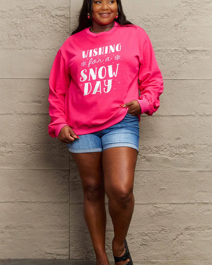 Simply Love Full Size WISHING FOR A SNOW DAY Round Neck Sweatshirt