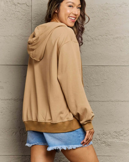 Full Size Zip Up Long Sleeve Hooded Jacket