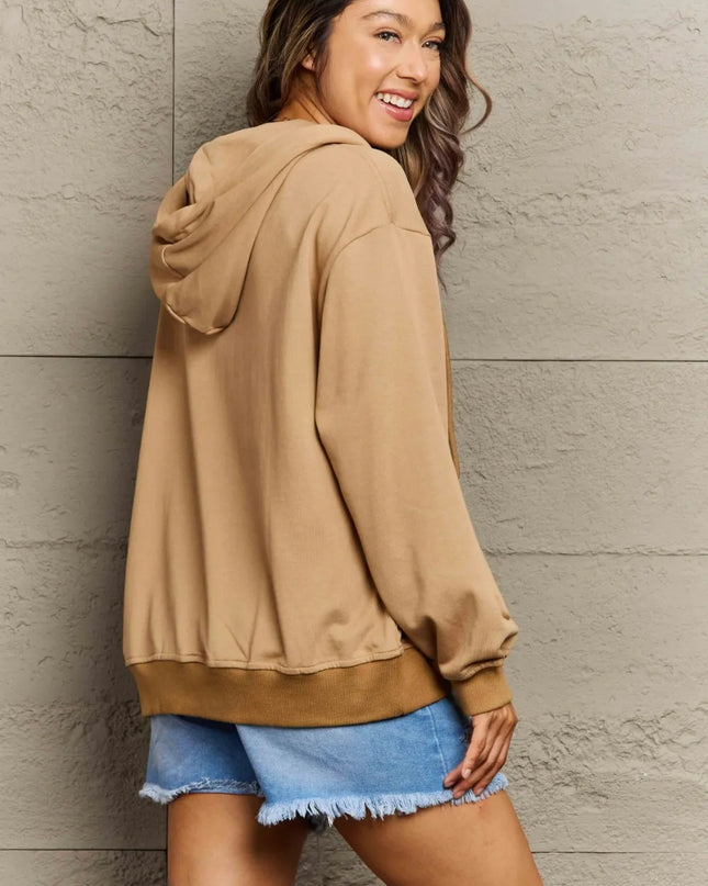 Full Size Zip Up Long Sleeve Hooded Jacket