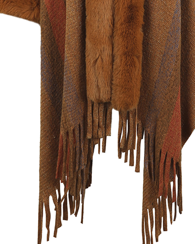 Color Block Fringe Detail Poncho
