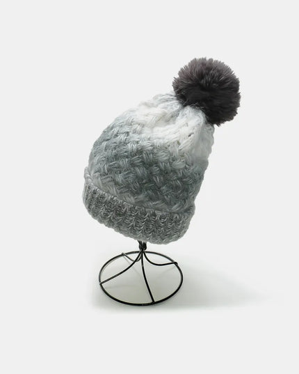 Gradient Knit Hat with Pompom Gray One Size