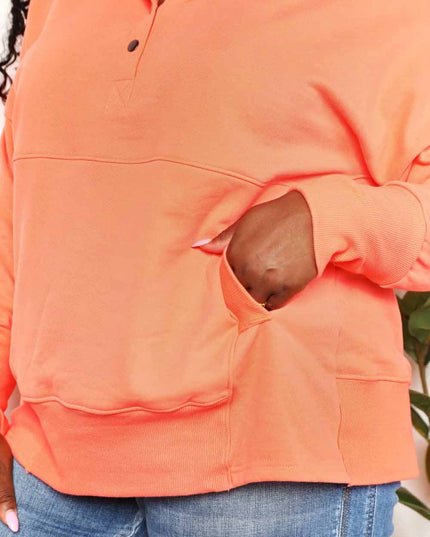 Double Take Quarter-Snap Dropped Shoulder Hoodie