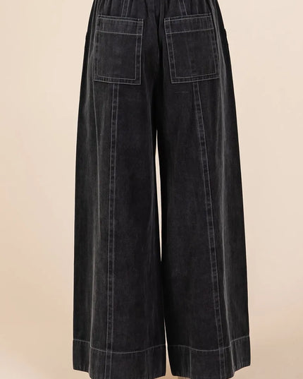 Mittoshop Mineral Wash Wide Leg Elastic Waist Twill Pants