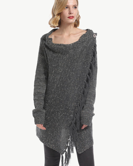 Angel Wings One-Button Tassel Tie Asymmetrical Hem Cardigan