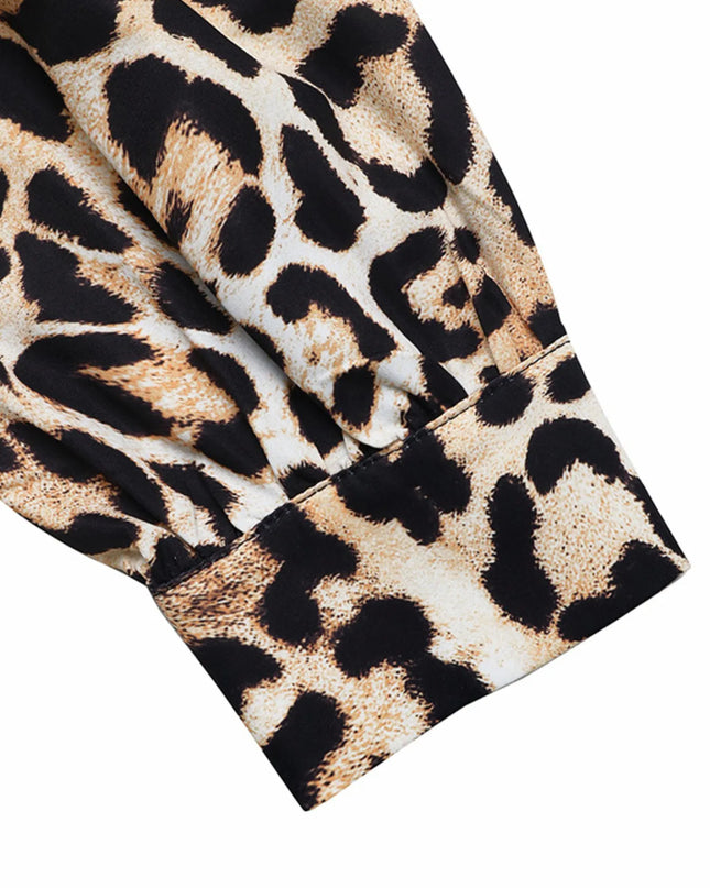 Leopard Print Tie Front Blouse 