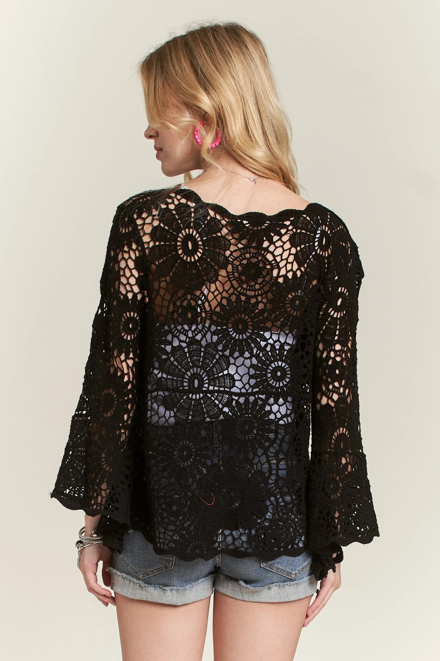 ADORA Bell Sleeve Crochet Top