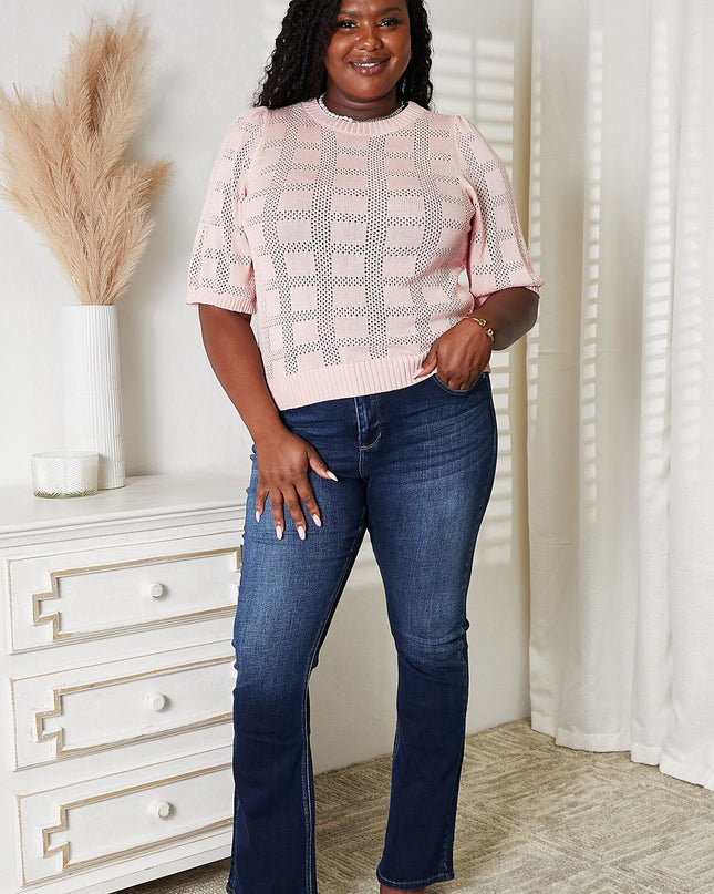 Mandy Ribbed Trim Round Neck Knit Top