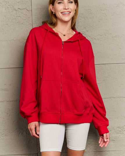 Full Size Zip Up Long Sleeve Hooded Jacket