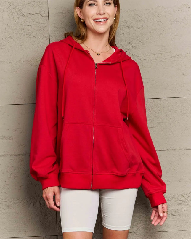 Full Size Zip Up Long Sleeve Hooded Jacket