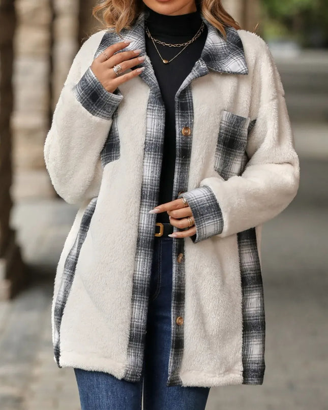 Plaid Contrast Dropped Shoulder Coat