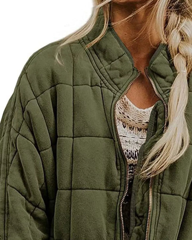 Full Size Zip Up Quilted Bomber Jacket Plus Size