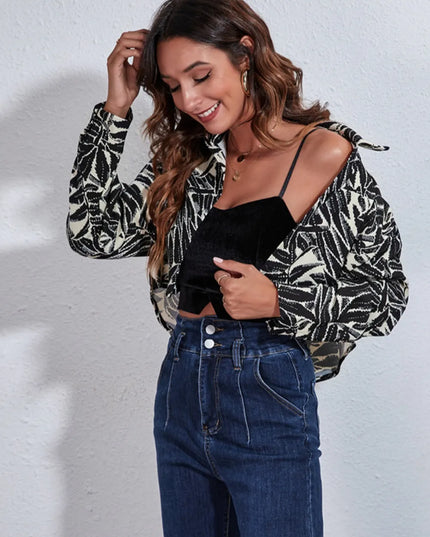 Button Down Printed Cropped Jacket