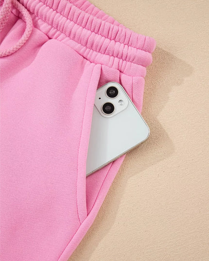 Color Block Sweatshirt and Elastic Waist Shorts Set