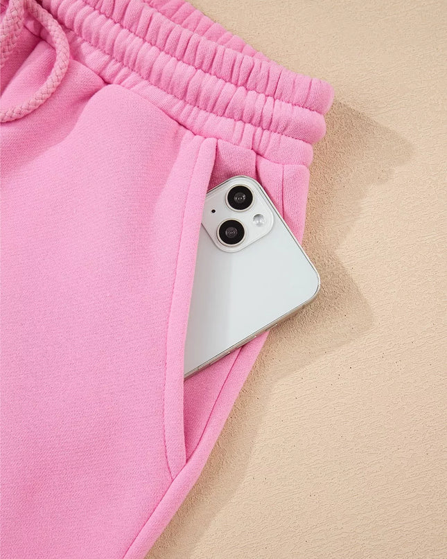 Color Block Sweatshirt and Elastic Waist Shorts Set