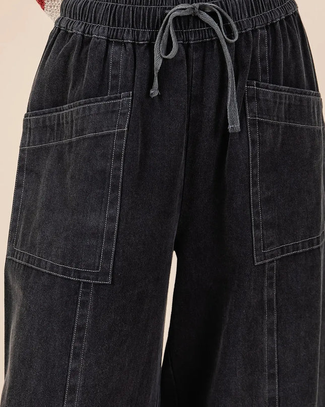 Mittoshop Mineral Wash Wide Leg Elastic Waist Twill Pants
