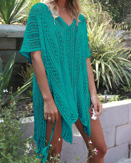 Angel Wings Cutout V-Neck Cover-Up with Tassel 